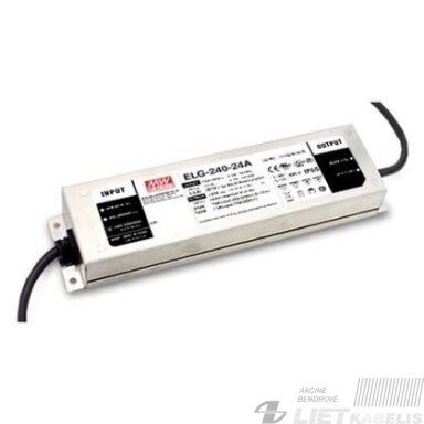 Impulsinis maitinimo šaltinis LED 24V, 10A, reguliuojamas, PFC-IP65, Mean Well