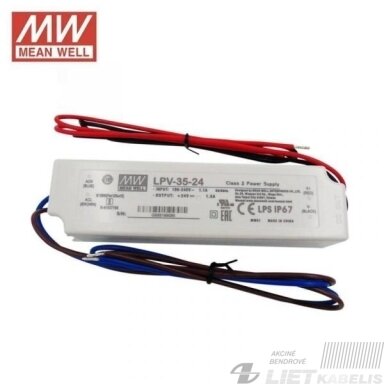 Impulsinis maitinimo šaltinis LED 24V, LPV-35-24, IP67, Mean Well Impulsinis maitinimo šaltinis LED 24V, LPV-35-24, IP67, Mean Well