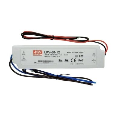 Impulsinis maitinimo šaltinis LPV-60-12 LED, 12V, 5A, IP67, MEAN WELL