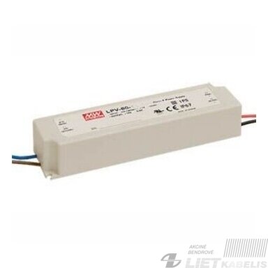 Impulsinis maitinimo šaltinis LED 24V, 2,5A, LPV-60-24, IP67, MEAN WELL Impulsinis maitinimo šaltinis LED 24V, 2,5A, LPV-60-24, IP67, MEAN WELL
