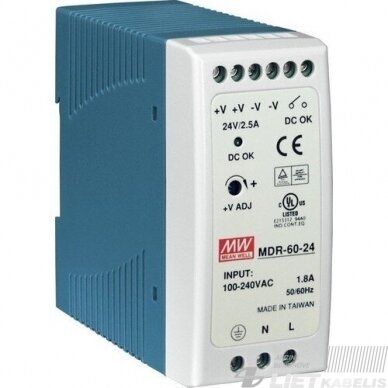 Impulsinis maitinimo šaltinis 24V, 2,5A, 60W, modulinis, Mean Well Impulsinis maitinimo šaltinis 24V, 2,5A, 60W, modulinis, Mean Well
