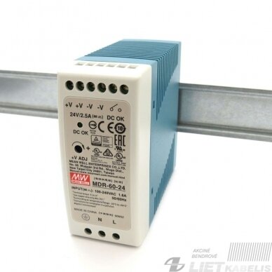 Impulsinis maitinimo šaltinis 24V, 2,5A, 60W, modulinis, Mean Well 1 Impulsinis maitinimo šaltinis 24V, 2,5A, 60W, modulinis, Mean Well 1
