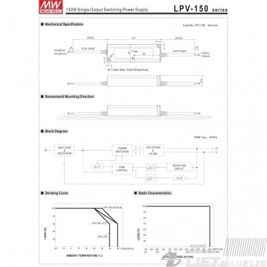 Impulsinis maitinimo šaltinis LED 12V, 150W, 10A, IP67, MEAN WELL 1 Impulsinis maitinimo šaltinis LED 12V, 150W, 10A, IP67, MEAN WELL 1