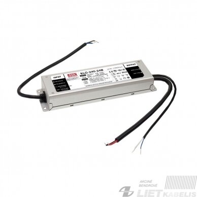 Impulsinis maitinimo šaltinis LED 24V 10A PFC reguliuojamas valdymas, IP65, Wean Well Impulsinis maitinimo šaltinis LED 24V 10A PFC reguliuojamas valdymas, IP65, Wean Well