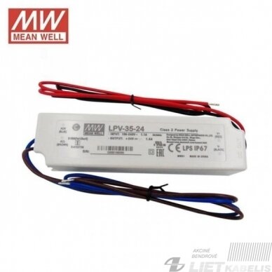 Impulsinis maitinimo šaltinis LED 24V, LPV-35-24, IP67, Mean Well Impulsinis maitinimo šaltinis LED 24V, LPV-35-24, IP67, Mean Well