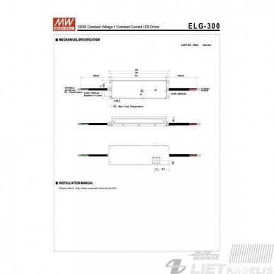 Impulsinis maitinimo šaltinis LED 24V, 300W, 12,5A, IP67 MEAN WELL 1 Impulsinis maitinimo šaltinis LED 24V, 300W, 12,5A, IP67 MEAN WELL 1