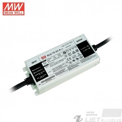 Impulsinis maitinimo šaltinis LED 24V 3,1A XLG-75-24 reguliuojamas IP67, MEAN WELL Impulsinis maitinimo šaltinis LED 24V 3,1A XLG-75-24 reguliuojamas IP67, MEAN WELL