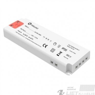 Impulsinis maitinimo šaltinis LED 24V, 50W, 2,08A, IP20, YINGJIAO Impulsinis maitinimo šaltinis LED 24V, 50W, 2,08A, IP20, YINGJIAO