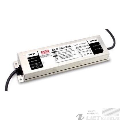 Impulsinis maitinimo šaltinis LED 24V, 10A, reguliuojamas, PFC-IP65, Mean Well Impulsinis maitinimo šaltinis LED 24V, 10A, reguliuojamas, PFC-IP65, Mean Well