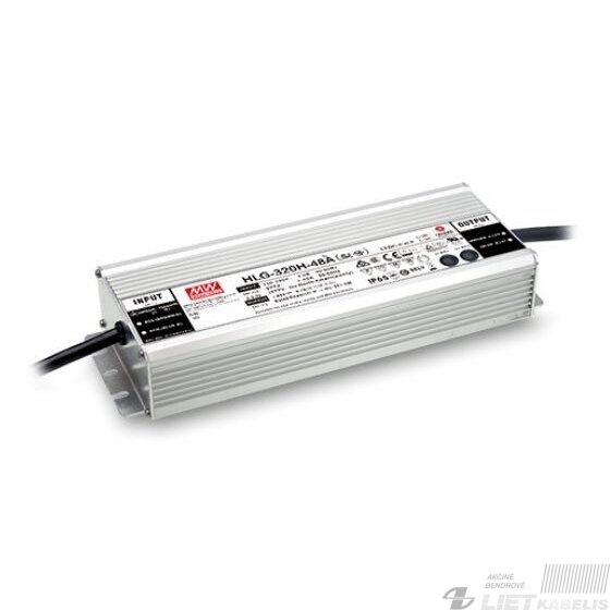 Impulsinis maitinimo šaltinis HLG-320H-24 LED 24V 13.34A, PFC, IP67, Mean Well Impulsinis maitinimo šaltinis HLG-320H-24 LED 24V 13.34A, PFC, IP67, Mean Well