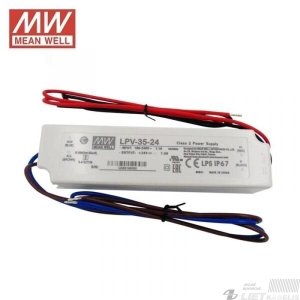 Impulsinis maitinimo šaltinis LED 24V, LPV-35-24, IP67, Mean Well Impulsinis maitinimo šaltinis LED 24V, LPV-35-24, IP67, Mean Well
