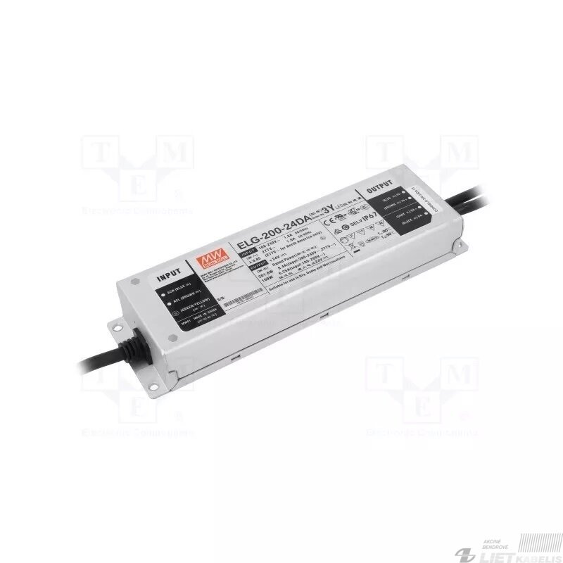 Impulsinis maitinimo šaltinis LED 24V, 8.4A, 200W, reguliuojamas  PFC, IP67, Mean Well