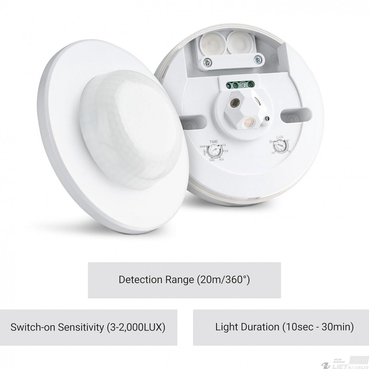 Infraraudonųjų spindulių būvio daviklis 360°, 20m, 2000W, virštinkinis, IP65, EUROLIGHT 1