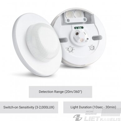 Infraraudonųjų spindulių būvio daviklis 360°, 20m, 2000W, virštinkinis, IP65, EUROLIGHT 1 Infraraudonųjų spindulių būvio daviklis 360°, 20m, 2000W, virštinkinis, IP65, EUROLIGHT 1