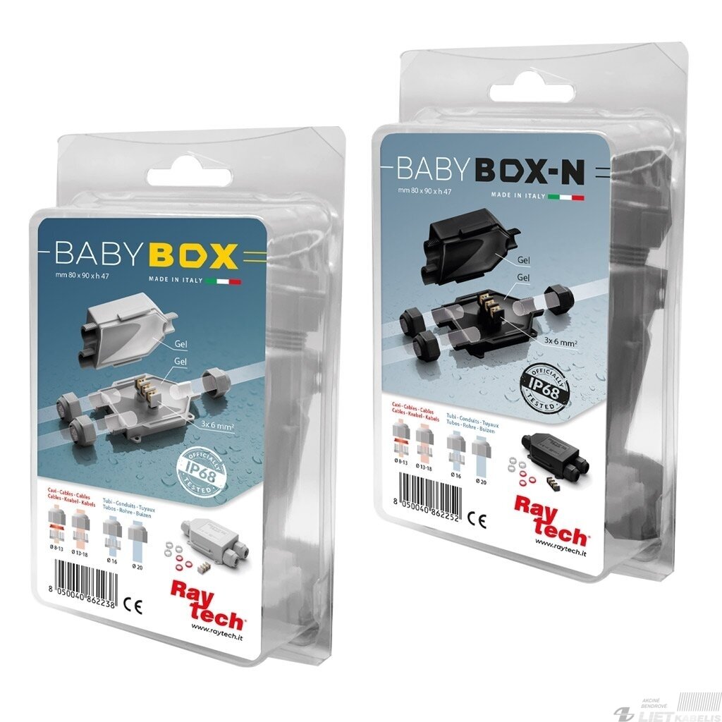 Jungtis gelinė,BABY BOX 3x6mm²pilka IP68 Raytech 2 Jungtis gelinė,BABY BOX 3x6mm²pilka IP68 Raytech 2