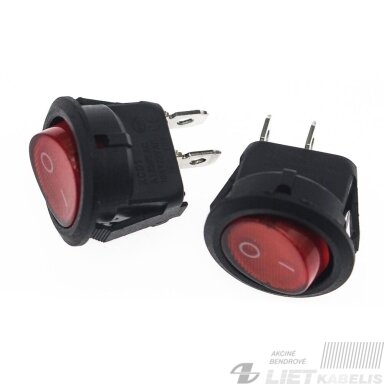 Jungiklis klavišinis, apvalus, ON-OFF 250V, 6,5A raudona, 2pin