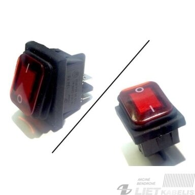 Jungiklis klavišinis, KCD2 ON-OF 250V 16A raudonas, hermetinis