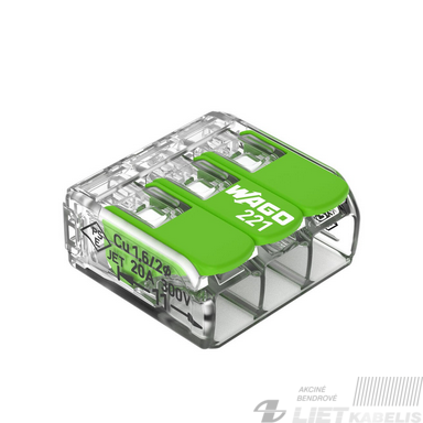 Jungtis universali 3x0.14-4mm², 450V, 32A, 221-423, žalia, Wago Jungtis universali 3x0.14-4mm², 450V, 32A, 221-423, žalia, Wago