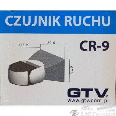 Judesio daviklis, CR-9 180°, 1200W, IP65, juodas/baltas GTV 2 Judesio daviklis, CR-9 180°, 1200W, IP65, juodas/baltas GTV 2