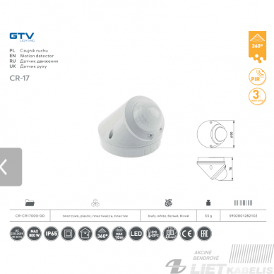 Judesio daviklis CR17 360°, 800W ,IP65, GTV 1