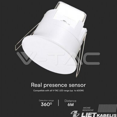 Judėsio ir būvio daviklis Upto 600W 360° įleidžiamas baltas IP65 V-TAC 1 Judėsio ir būvio daviklis Upto 600W 360° įleidžiamas baltas IP65 V-TAC 1