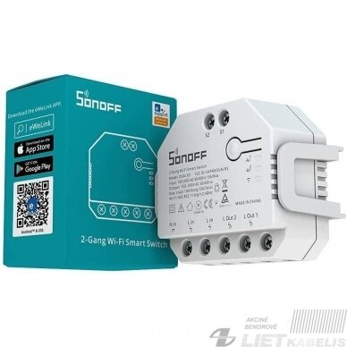 Jungiklis išmanusis Wi-Fi 2x1650W, 2kanalų, SONOFF Jungiklis išmanusis Wi-Fi 2x1650W, 2kanalų, SONOFF