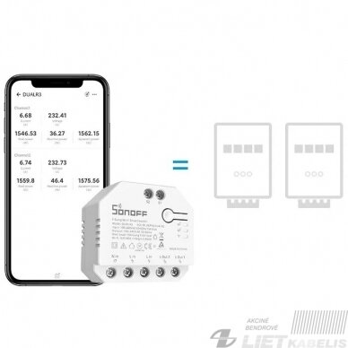 Jungiklis išmanusis Wi-Fi 2x1650W, 2kanalų, SONOFF 1 Jungiklis išmanusis Wi-Fi 2x1650W, 2kanalų, SONOFF 1