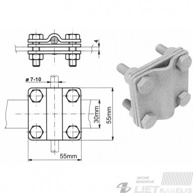 Jungt kryžm iki 30mm juostai ir vielai Rd10mm su plokštele Jungt kryžm iki 30mm juostai ir vielai Rd10mm su plokštele