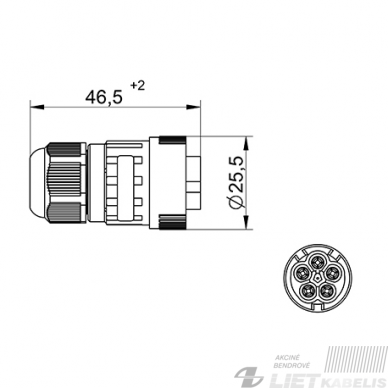 Jungtis kištukas (konektorius )WP5/M 4x0,5-2,5mm², IP68, TEKOX 1 Jungtis kištukas (konektorius )WP5/M 4x0,5-2,5mm², IP68, TEKOX 1