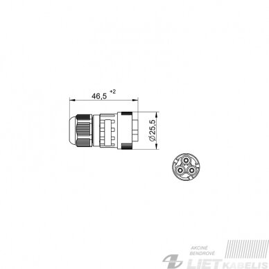 Jungtis kištukas (konektorius)WP3/M 3x0,5-2,5mm² IP68 TEKOX 1