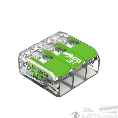 Jungtis universali 3x0.14-4mm², 450V, 32A, 221-423, žalia, Wago Jungtis universali 3x0.14-4mm², 450V, 32A, 221-423, žalia, Wago