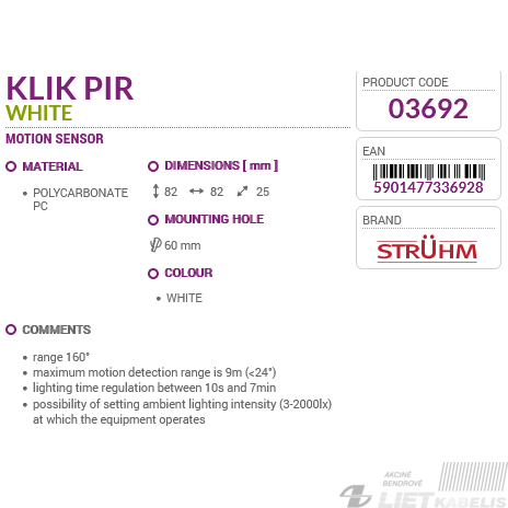Judesio daviklis Klik Pir 500W, potinkinis, baltas, Struhm 1