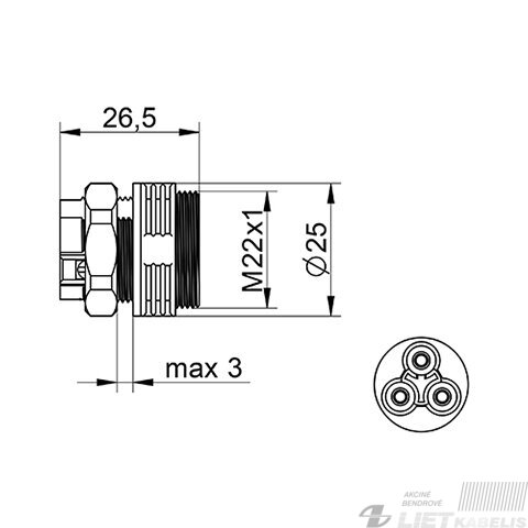 Jungtis kištukas panelinis WP3/EM, 3x0,5-2,5mm², IP68, TEKOX 1