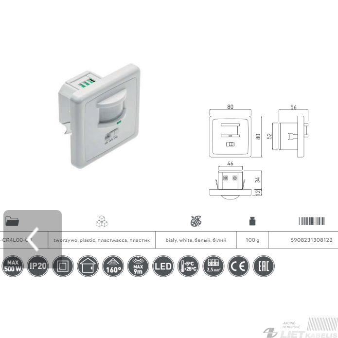 Judesio daviklis, CR-4 LED 160° 600W IP 20 9m GTV 1