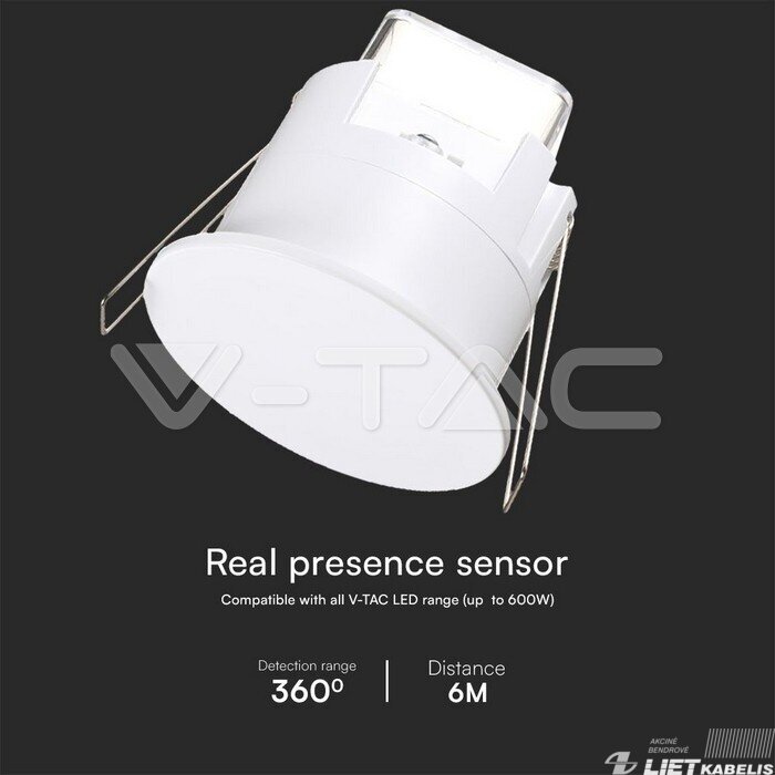 Judėsio ir būvio daviklis Upto 600W 360° įleidžiamas baltas IP65 V-TAC 1 Judėsio ir būvio daviklis Upto 600W 360° įleidžiamas baltas IP65 V-TAC 1