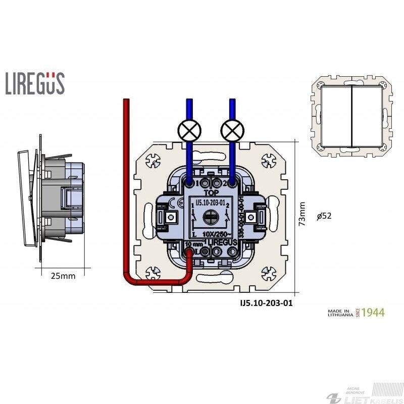 Jungiklis 2 klavišų be rėmelio, potinkinis, hermetinis kreminis RETRO, Liregus 2 Jungiklis 2 klavišų be rėmelio, potinkinis, hermetinis kreminis RETRO, Liregus 2