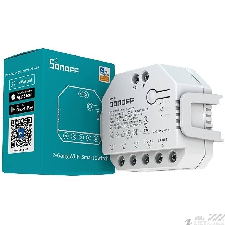 Jungiklis išmanusis Wi-Fi  2x1650W, 2kanalų, SONOFF