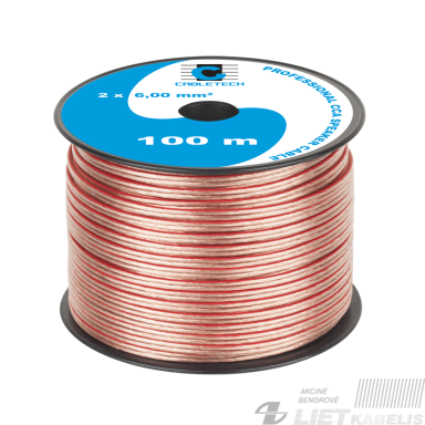 Kabelis garsiakalbiams 2x6mm² skaidrus, Cabletech Kabelis garsiakalbiams 2x6mm² skaidrus, Cabletech