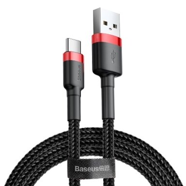 Kabelis USB2.0 A kištukas - USB C kištukas, 1.0m QC3.0 su nailoniniu šarvu raudonas/juodas BASEUS