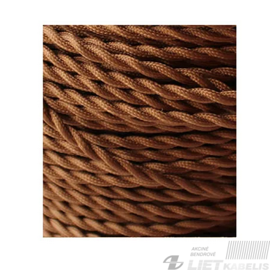 Kabelis 3x1,5 mm²,tekstilinis suktas,  šviesiai rudas, Cognac, Vintage