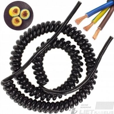 Kabelis spiralinis 3x1,5mm², juodas, 5m, F-ELEKTRO 1 Kabelis spiralinis 3x1,5mm², juodas, 5m, F-ELEKTRO 1