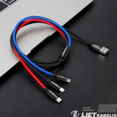 Kabelis USB2.0 A kištukas ir 3 kištukai (USB C, micro USB, lightning) juodas BASEUS 1 Kabelis USB2.0 A kištukas ir 3 kištukai (USB C, micro USB, lightning) juodas BASEUS 1