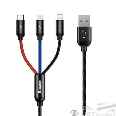 Kabelis USB2.0 A kištukas ir 3 kištukai (USB C, micro USB, lightning) juodas BASEUS Kabelis USB2.0 A kištukas ir 3 kištukai (USB C, micro USB, lightning) juodas BASEUS