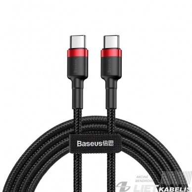 Kabelis USB2.0 C kištukas - USB C kištukas 1,0m nailoniniu su šarvu Cafule raudonas/juodas, Baseus Kabelis USB2.0 C kištukas - USB C kištukas 1,0m nailoniniu su šarvu Cafule raudonas/juodas, Baseus