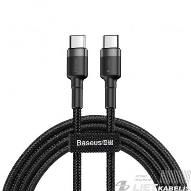 Kabelis USB2.0 C kištukas - USB C kištukas 2,0m nailoniniu su šarvu Cafule pilkas/juodas, Baseus Kabelis USB2.0 C kištukas - USB C kištukas 2,0m nailoniniu su šarvu Cafule pilkas/juodas, Baseus