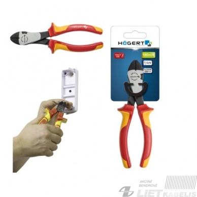 Kandiklinės replės, šoninio kandimo 180mm, 1000V, HOGERT 2