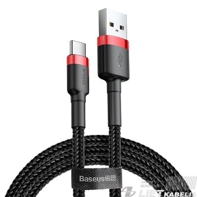 Kabelis USB2.0 A kištukas - USB C kištukas, 1.0m QC3.0 su nailoniniu šarvu raudonas/juodas BASEUS Kabelis USB2.0 A kištukas - USB C kištukas, 1.0m QC3.0 su nailoniniu šarvu raudonas/juodas BASEUS