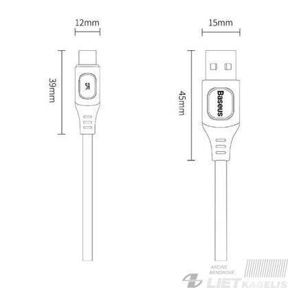 Kabelis USB2.0 A kištukas USB C kištukas 2,0m iki5A, BASEUS 3