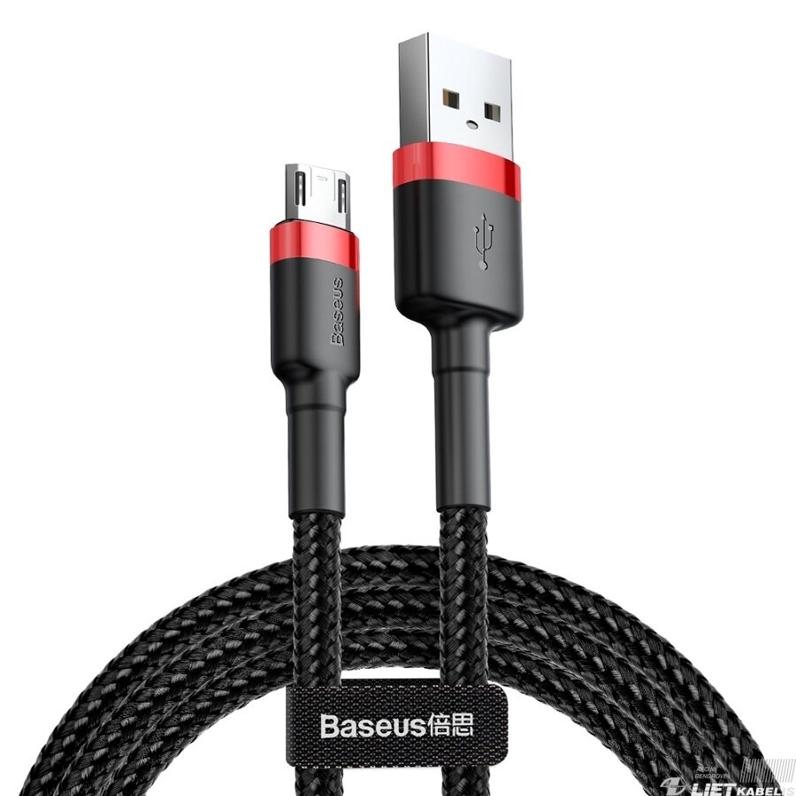 Kabelis USB2.0 A kištukas - micro USB kištukas 1.0m QC3.0 su nailoniniu šarvu Cafule raudonas/juodas BASEUS