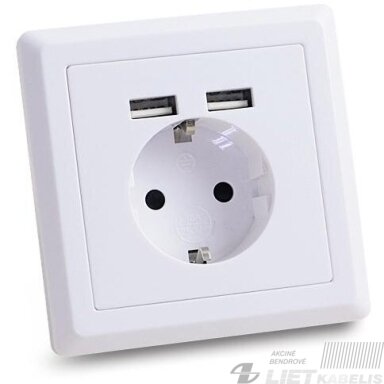 Kištukinis lizdas, potinkinis, su įžeminimu, su rėmeliu, 2xUSB 2,4 A, Tesatek Kištukinis lizdas, potinkinis, su įžeminimu, su rėmeliu, 2xUSB 2,4 A, Tesatek